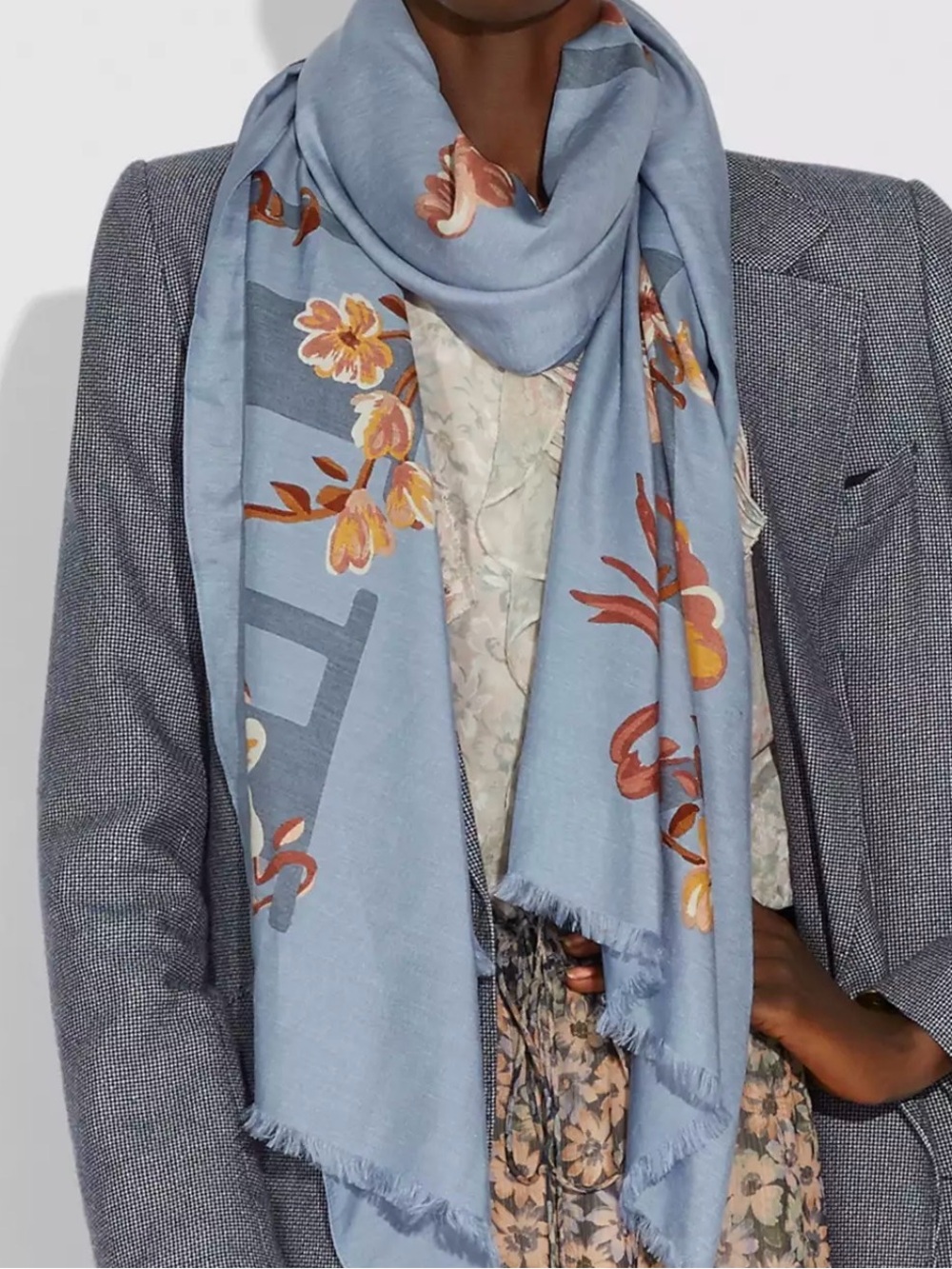 Coach Light Blue Floral Logo Shawl Scarf 73214 new with tags n box